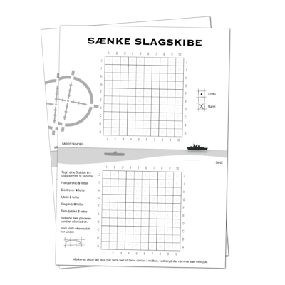Sænke slagskibe for 2 spillere lige til at printe ud